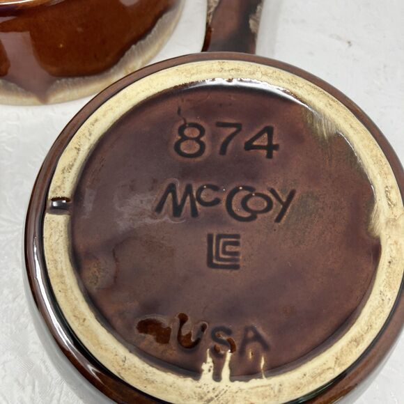 VTG McCoy 874 Brown Pottery Drip Glaze Soup Chili Bowl w/ Handle Set of 3 - Picture 6 of 15